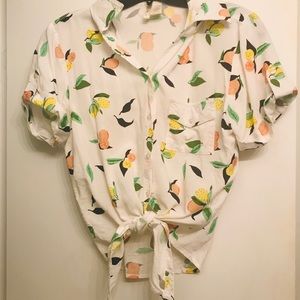 Modcloth printed tie button down top S